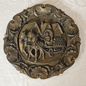 Vintage Rothenburg German Carved‎ Wood Resin 9.5" Collector Plate